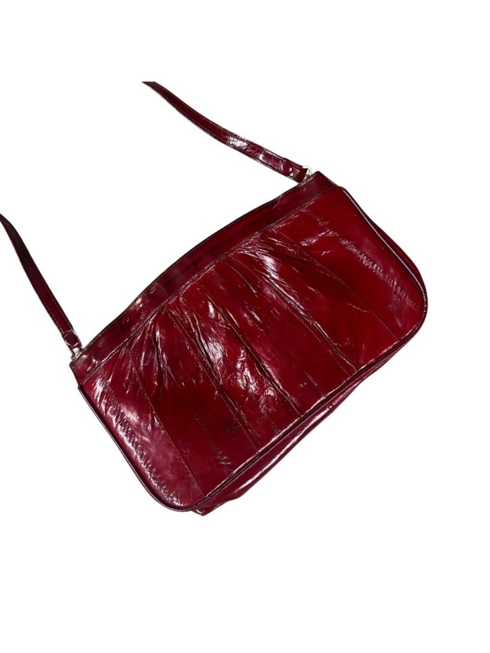 Vintage Red Crossbody Purse Eel Skin Shoulder Bag Clutch Korea 70s Retro Fashion